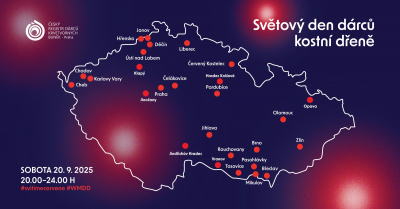 Na Světový den dárců kostní dřeně se 20. 9. 2025 Česko rozzáří červeně